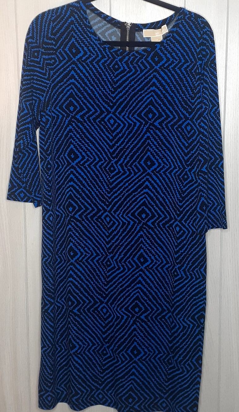 NWT Michael Kors Dress Amalfi Blue Tribal Print Back Zip Size 1X